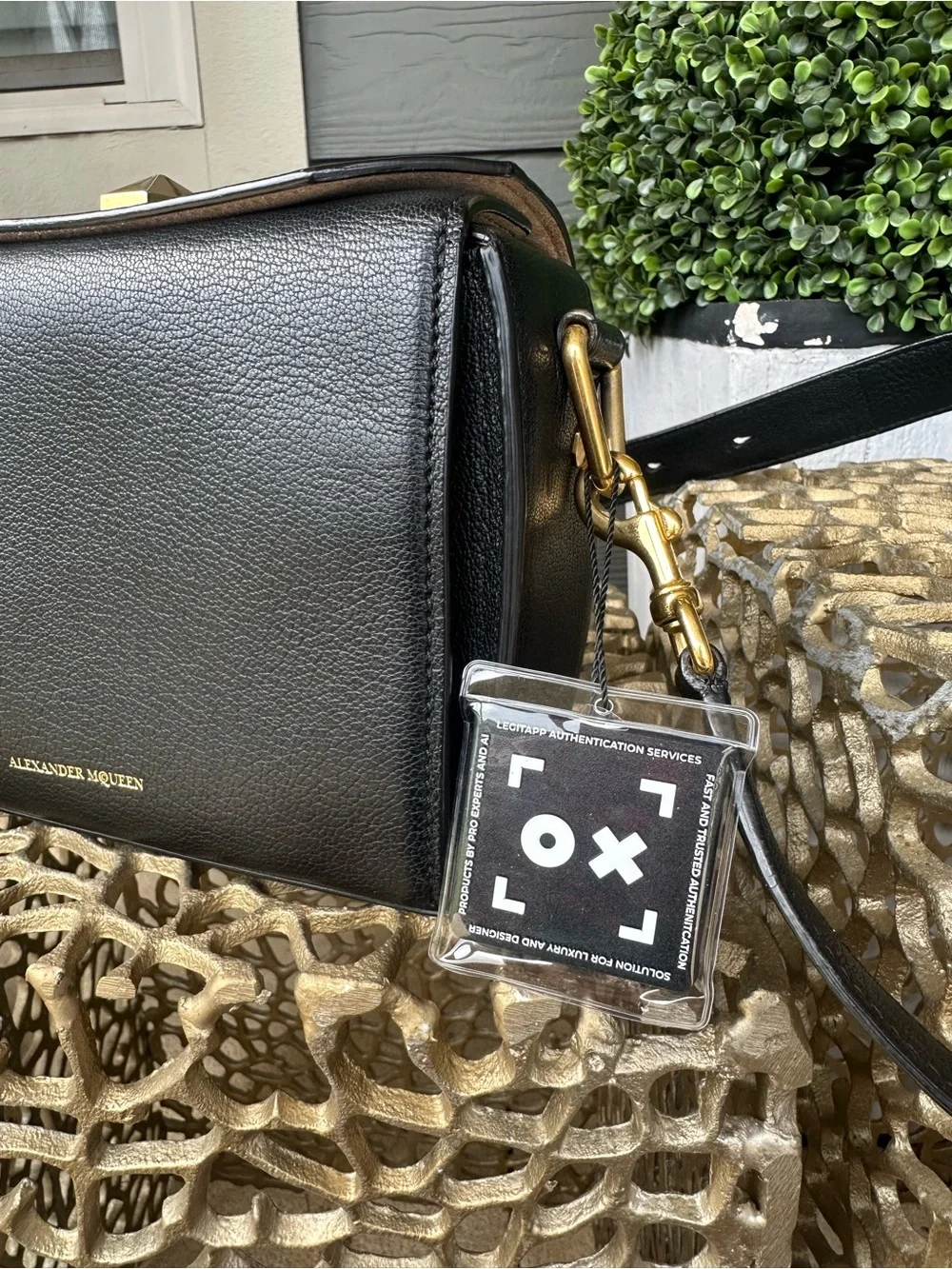 Alexander McQueen Black Leather Bag with Gold Hardware